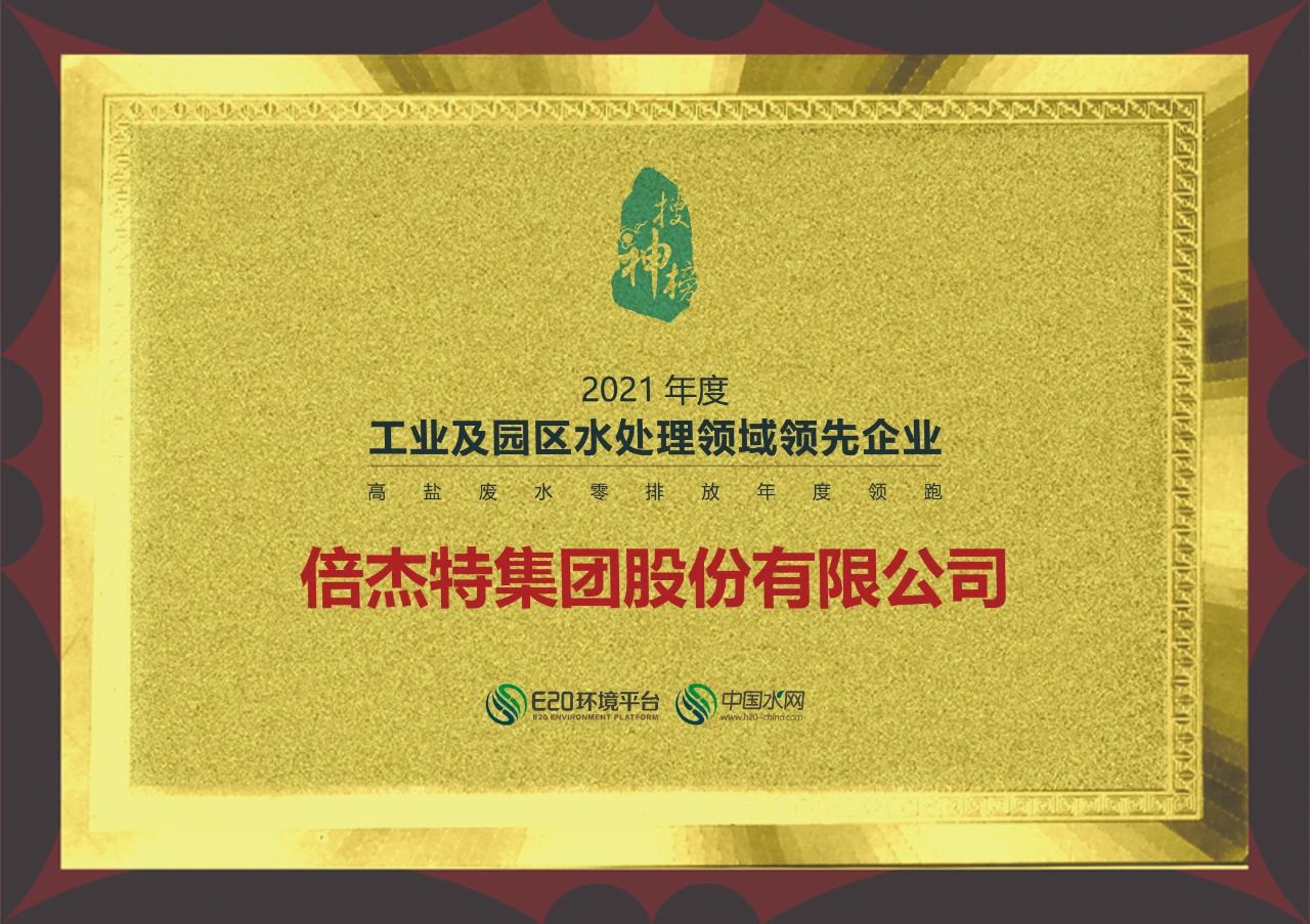 Leading Company in Industrial and Park Water Treatment - Leading Company of the Year in Zero Discharge of High Salt Wastewater, 2021